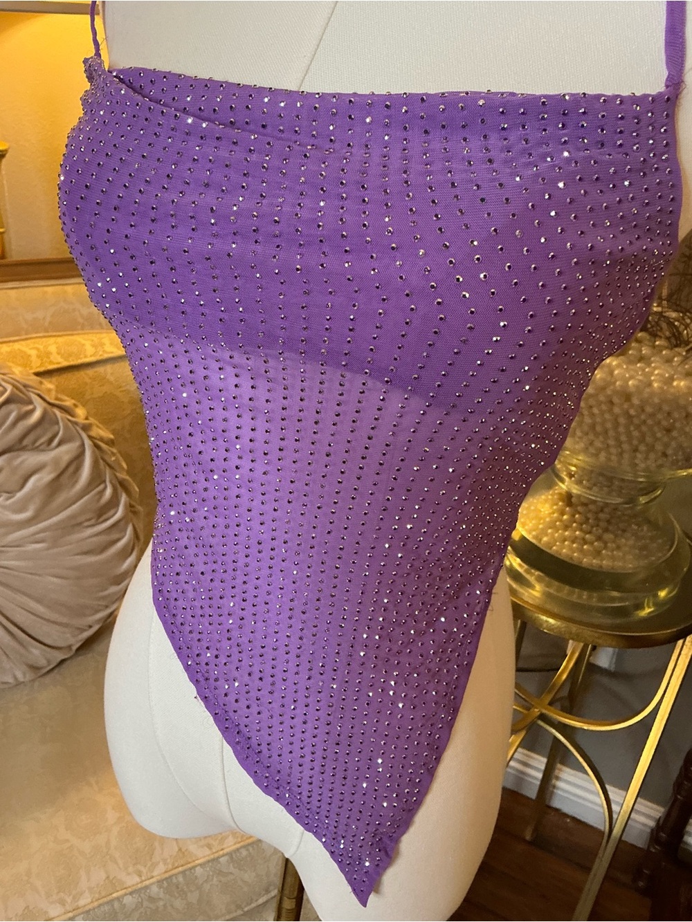 🧚‍♂️Y2K Lavender Rhinestone Asymmetrical Festival Handerchief Top Fairy Festival - Picture 5 of 10